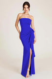 Dusty Sage Strapless Mermaid Ruched Wedding Guest Dress with Slit
