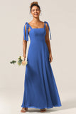 A-Line Spaghetti Straps Floor-Length Chiffon Bridesmaid Dress with Slit