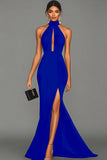 Black Halter Neck Mermaid Satin Formal Dress