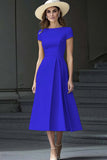 A Line Daffodil Bateau Neck Midi Work Dress with Short Sleeves