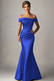 Peacock Blue Mermaid Off The Shoulder Ruched Long Formal Dress