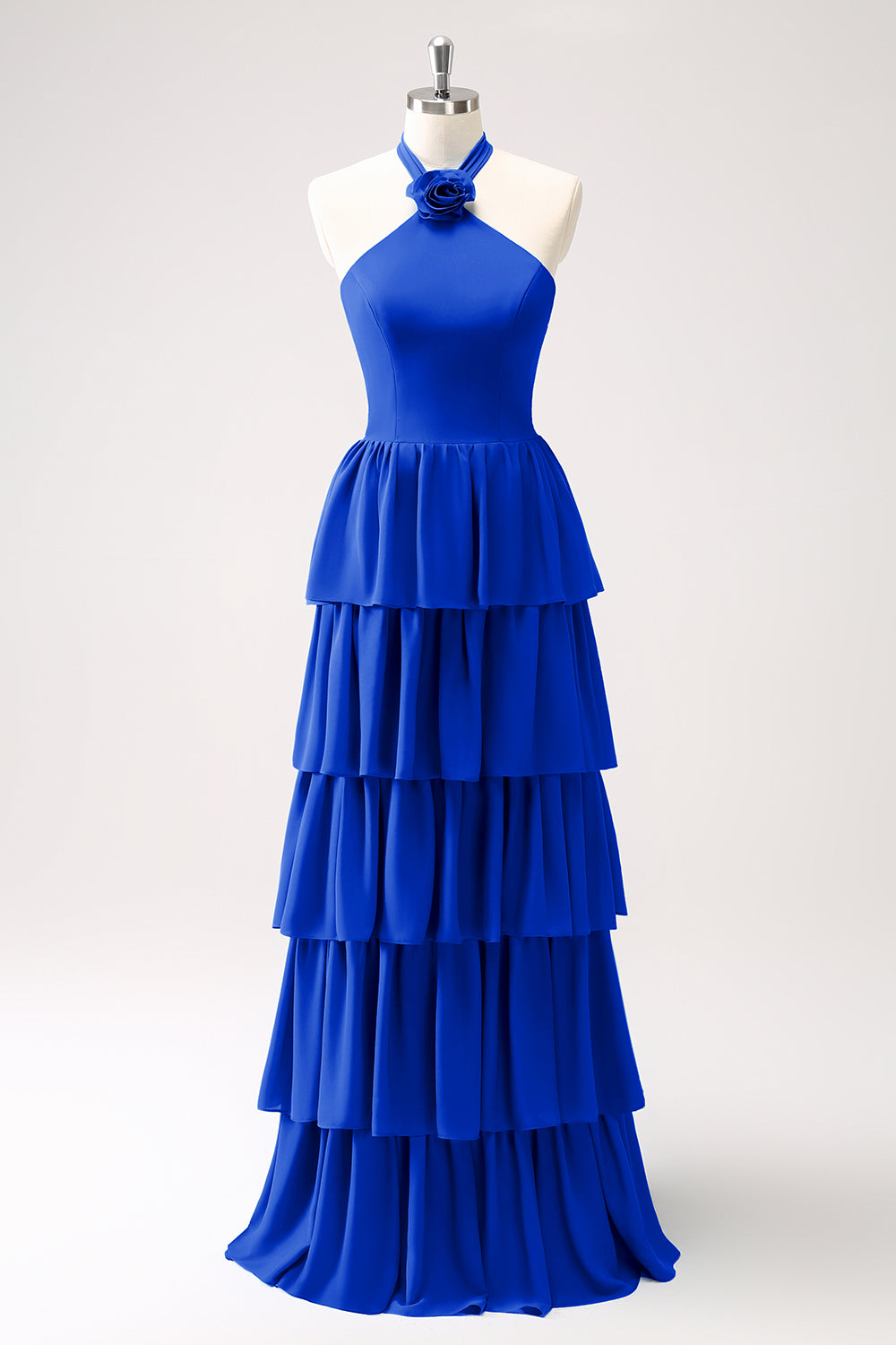 Wedtrend Women Dark Green Bridesmaid Dress with Flower A Line Halter Tiered Chiffon Long Wedding Party Guest Dress, Royal Blue Wedtrend Women Dark Green Bridesmaid Dress with Flower A Line Halter Tiered Chiffon Long Wedding Party Guest Dress, Royal Blue