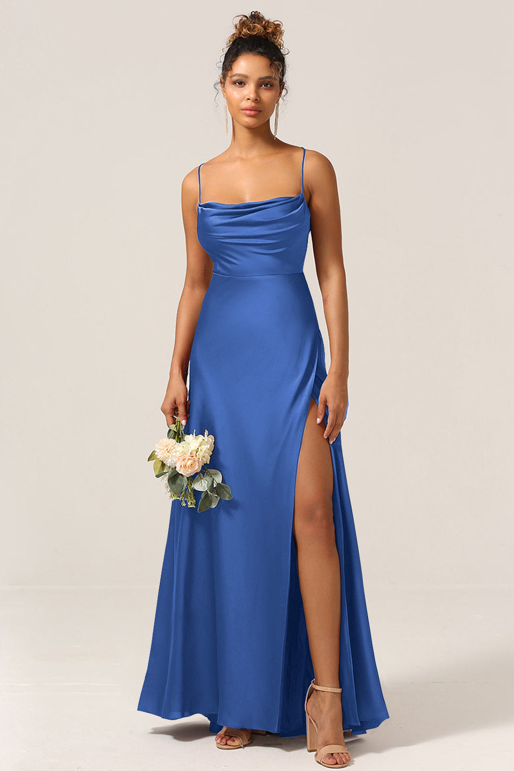 floor length blue bridesmaid dress A-Line Floor Length Chiffon Bridesmaid Dress Off The Shoulder Slit Pleated Formal Gown COCOMELODY CB0709, Freesia