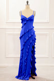 Spaghetti Straps Jade Tiered Mermaid Bridesmaid Dress With Slit
