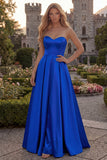 Fuchsia Strapless A Line Satin Maxi Prom Dress