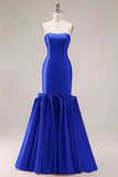 Fuchsia Strapless Mermaid Satin Long Prom Dress with 3D Flowers