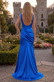 Dark Green Cowl Neck Mermaid Satin Prom Dress with Slit