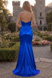 Green Mermaid Satin Ruched Strapless Prom Dress