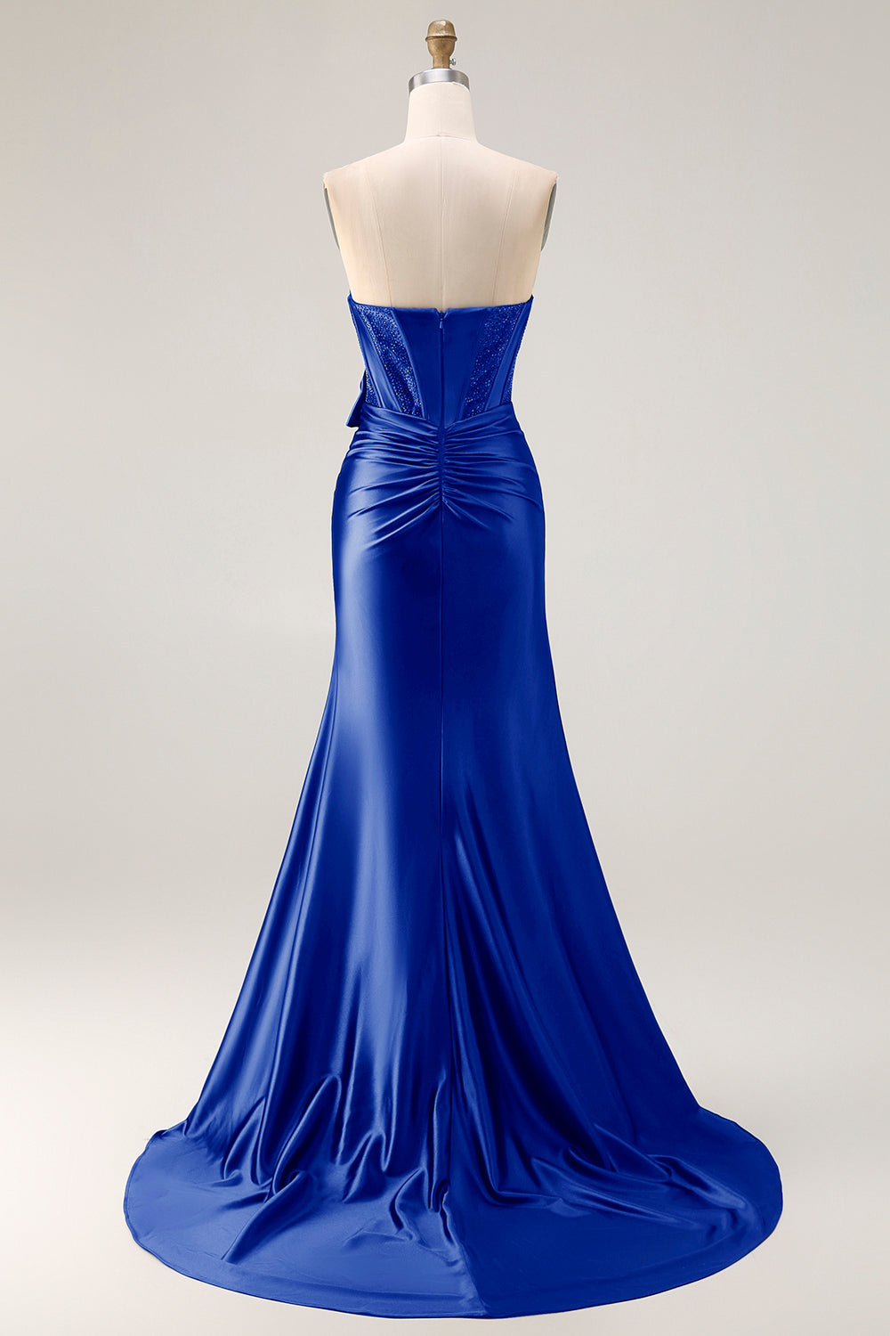 WEDTREND Women Navy Mermaid Long Prom Dress with Bow Strapless Beaded Corset Satin Formal Dress with Slit WEDTREND Women Navy Mermaid Long Prom Dress with Bow Strapless Beaded Corset Satin Formal Dress with Slit