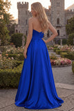 Fuchsia Strapless A Line Satin Maxi Prom Dress