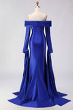 Off the Shoulder Dark Green Mermaid Ruched Prom Dress with Long Sleeves