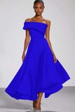 Navy One Shoulder A Line Satin Formal Dress