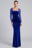 Velvet Mermaid Dark Green Square Neck Long Sleeve Formal Dress