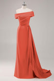Champagne Mermaid One Shoulder Pleated Long Formal Dress with Side Streamer