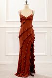 Spaghetti Straps Jade Tiered Mermaid Bridesmaid Dress With Slit