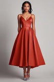 Black A Line Satin Spaghetti Straps Formal Dress