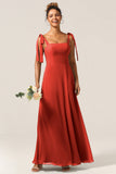 A-Line Spaghetti Straps Floor-Length Chiffon Bridesmaid Dress with Slit