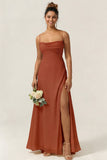Green Flower A Line Spaghetti Straps Chiffon Long Bridesmaid Dress with Slit