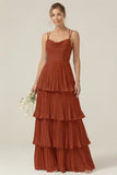 Dusty Sage Cowl Neck A Line Tiered Pleated Long Bridesmaid Dress