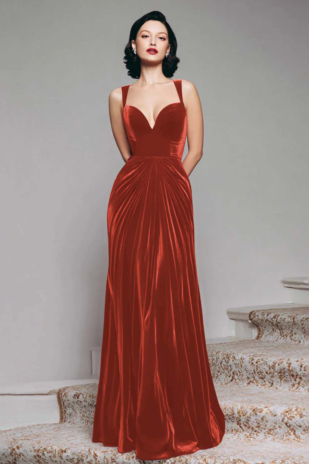 WEDTREND Women Black Velvet Holiday Party Dress A Line Thick Straps Ruched Maxi Formal Dress WEDTREND Women Black Velvet Holiday Party Dress A Line Thick Straps Ruched Maxi Formal Dress