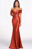 Dusty Sage Mermaid Off The Shoulder Satin Long Formal Dress