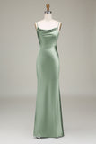 Sheath Spaghetti Straps Long Satin Bridesmaid Dress