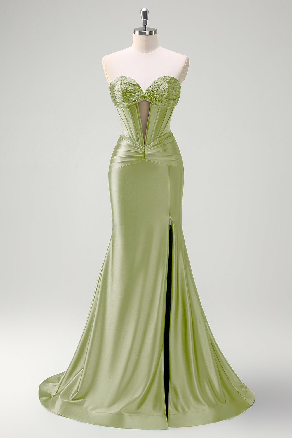 WEDTREND Women Dark Green Beaded Long Prom Dress with Slit Mermaid Strapless Corset Cut Out Evening Party Dress WEDTREND Women Dark Green Beaded Long Prom Dress with Slit Mermaid Strapless Corset Cut Out Evening Party Dress