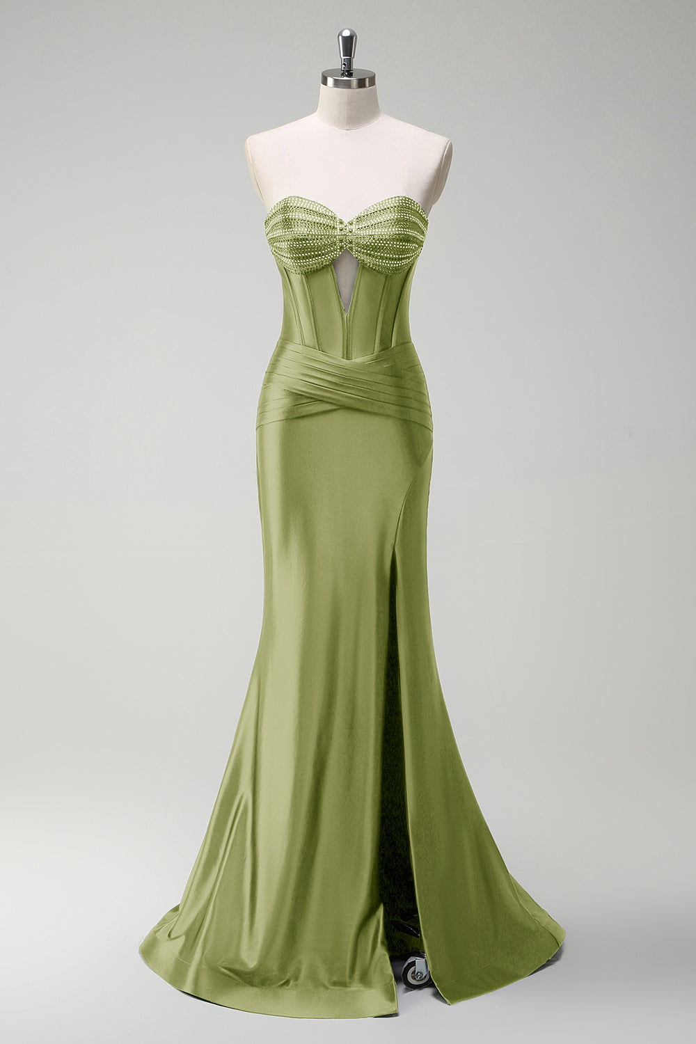 WEDTREND Women Dark Green Prom Dress with Beading Mermaid Removable Straps Slit Corset Cut Out Strapless Formal Dress WEDTREND Women Dark Green Prom Dress with Beading Mermaid Removable Straps Slit Corset Cut Out Strapless Formal Dress