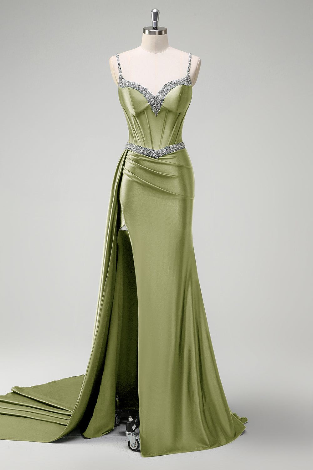 WEDTREND Women Sparkly Dark Green Sequin Prom Dress with Slit Mermaid Streamer Corset Long Evening Party Dress WEDTREND Women Sparkly Dark Green Sequin Prom Dress with Slit Mermaid Streamer Corset Long Evening Party Dress
