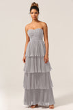 A-Line Sweetheart Floor Length Tiered Chiffon Bridesmaid Dress