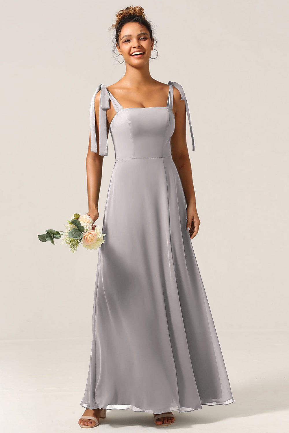 A-Line Spaghetti Straps Floor-Length Chiffon Bridesmaid Dress with Slit