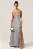 A-Line Spaghetti Straps Floor-Length Satin Bridesmaid Dress With Sleeveless