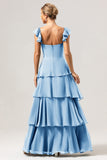 Eucalyptus A Line Off The Shoulder Tiered Long Bridesmaid Dress