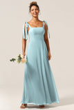 A-Line Spaghetti Straps Floor-Length Chiffon Bridesmaid Dress with Slit