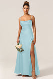 A-Line Spaghetti Straps Floor-Length Satin Bridesmaid Dress With Sleeveless