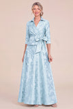 Floral Jacquard A Line Green Mother of the Bride Dress with Bow