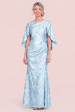 Mermaid Floral Jacquard Green Mother of the Bride Dress with Cape Sleeves