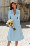 Ivory A-Line Satin V-Neck Courthouse Wedding Dress