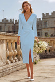 Ivory Sheath V-Neck Ruched Courthouse Wedding Dress With Slit