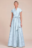 Green Floral Shawl Lapel A Line Mother of the Bride Dress with Bow