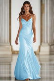 Dark Green Mermaid Spaghetti Straps Satin Long Gala Dress
