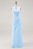 White A Line V-Neck Ruched Engagement Dress