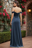 Off The Shoulder Black Sheath Corset Velvet Long Formal Dress with Slit