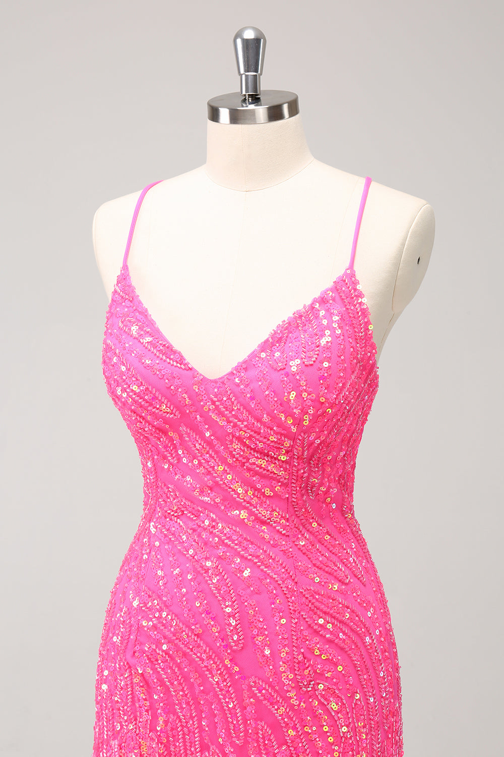 Wedtrend Women Unique Glitter Hot Pink Tight Homecoming Dress with Tassel Spaghetti Straps Sequin Cocktail Party Dress WEDTREND