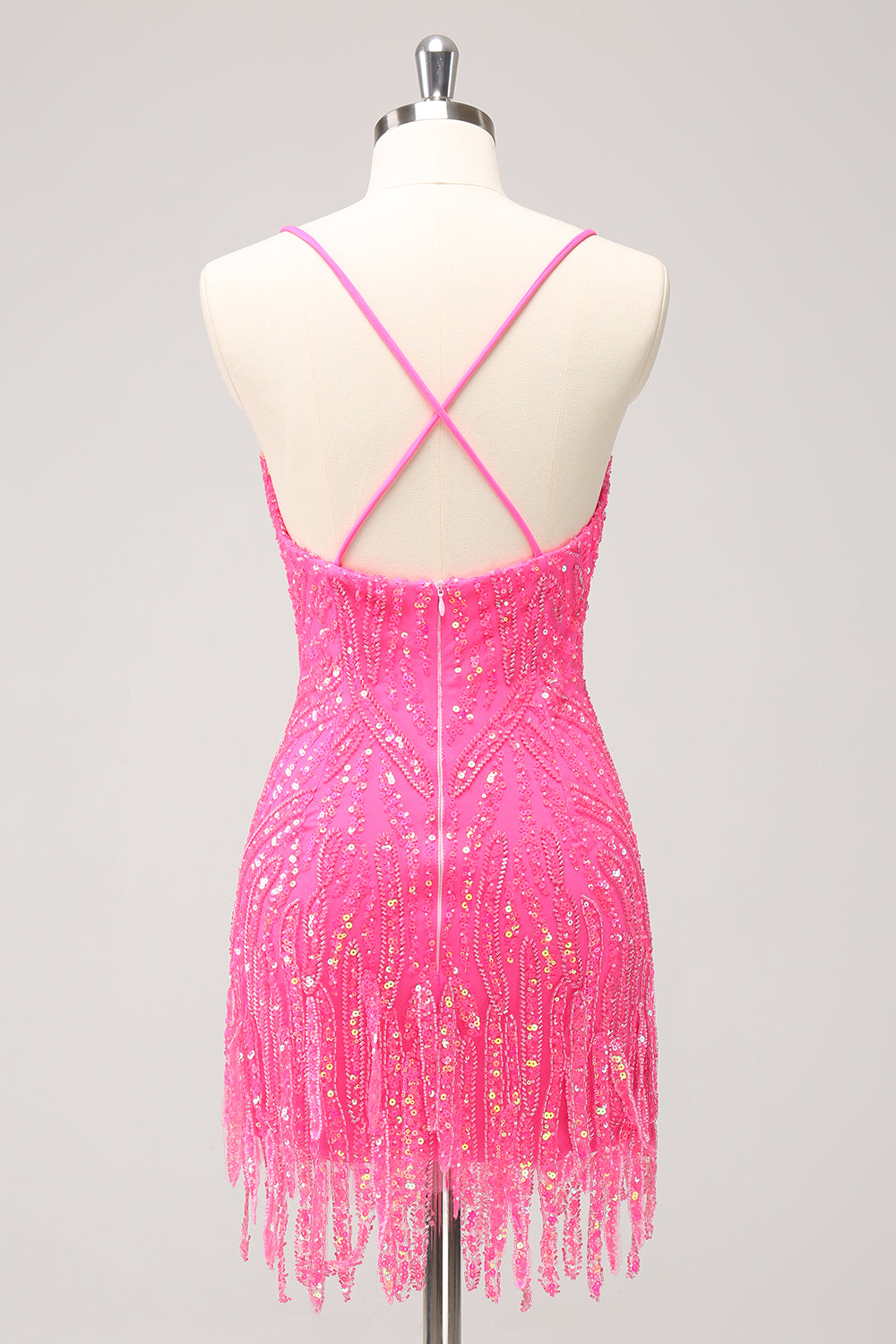 Wedtrend Women Unique Glitter Hot Pink Tight Homecoming Dress with Tassel Spaghetti Straps Sequin Cocktail Party Dress WEDTREND Wedtrend Women Unique Glitter Hot Pink Tight Homecoming Dress with Tassel Spaghetti Straps Sequin Cocktail Party Dress WEDTREND