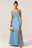 A-Line Spaghetti Straps Floor-Length Satin Bridesmaid Dress With Sleeveless