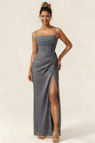 Green Flower Mermaid Corset Chiffon Long Bridesmaid Dress with Slit