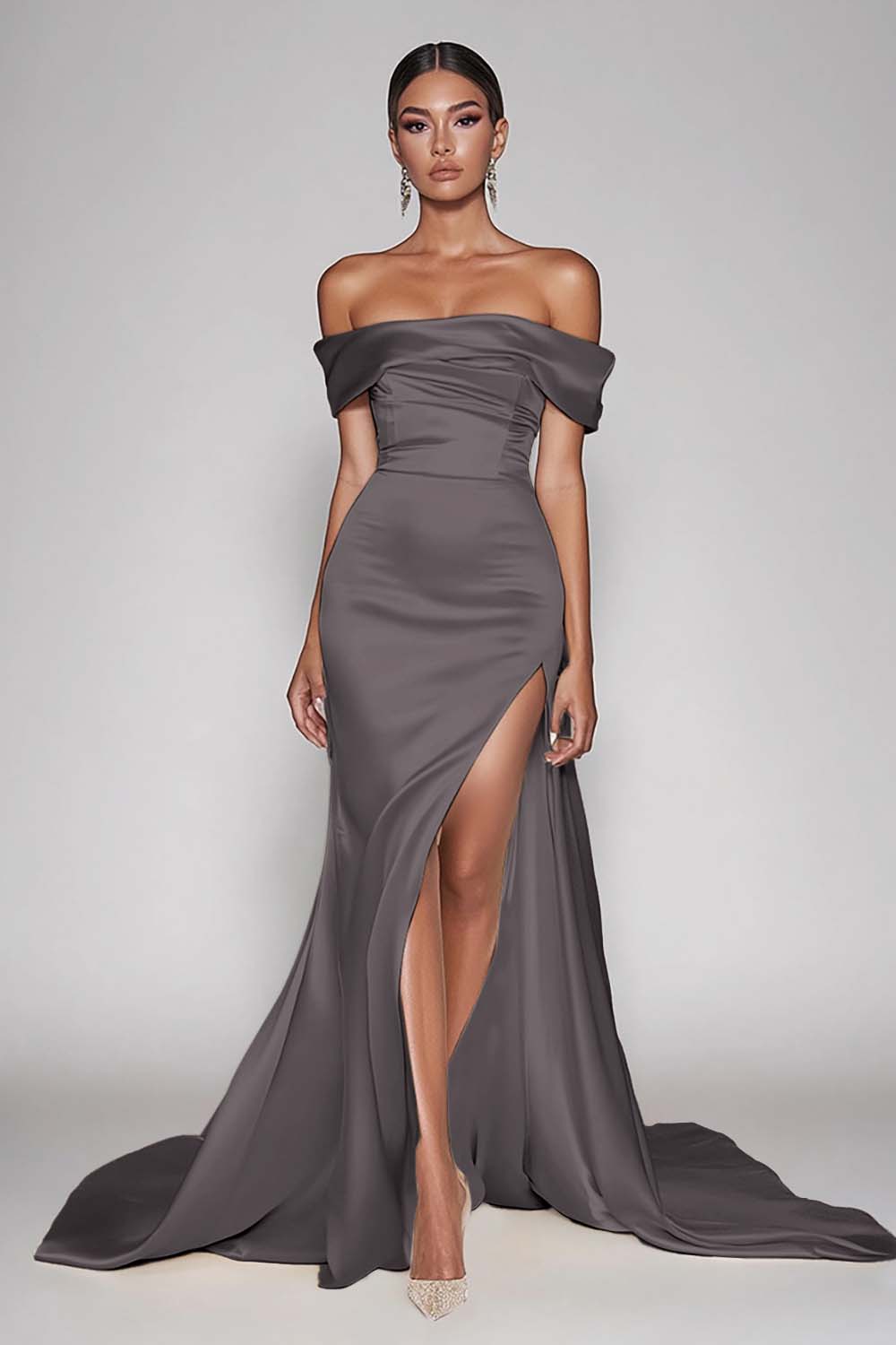 WEDTREND Women Off The Shoulder Formal Dress With Slit Mermaid Black Long Wedding Guest Dress WEDTREND Women Off The Shoulder Formal Dress With Slit Mermaid Black Long Wedding Guest Dress