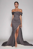Black Off The Shoulder Mermaid Formal Dress With Slit