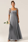 A-Line Spaghetti Straps Floor-Length Chiffon Bridesmaid Dress with Slit